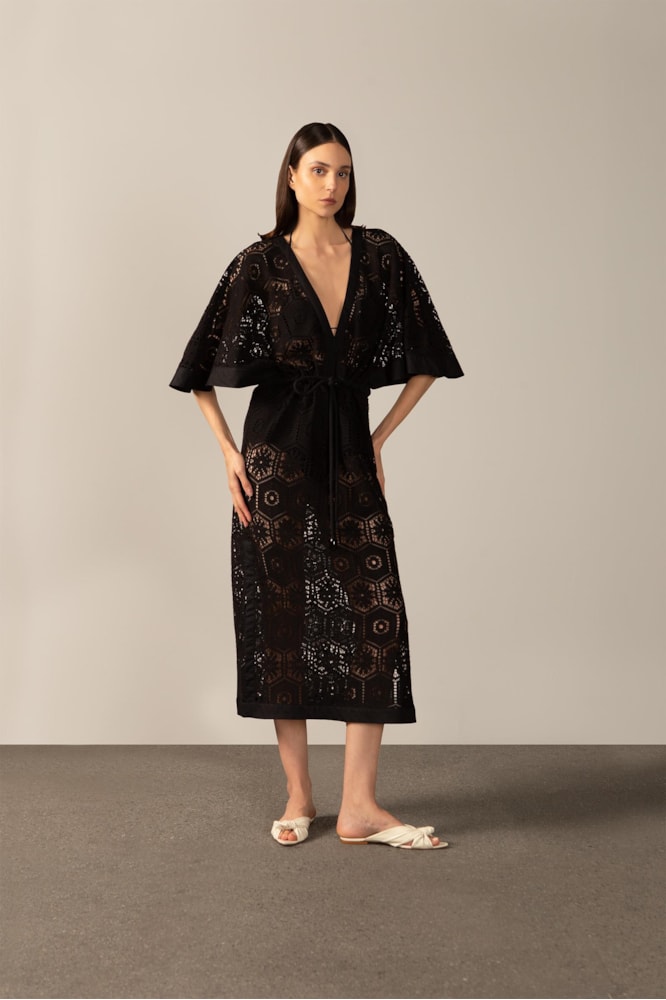 Vestido Longo Decote v Noir Preto