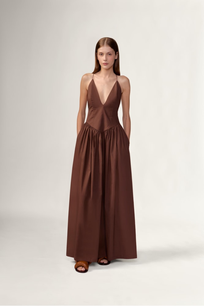 Vestido Longo Decote v Opulence Rosa Antigo                             
