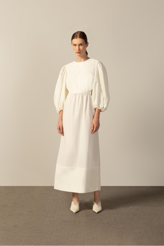 Vestido Longo Detalhe Argolas Off White