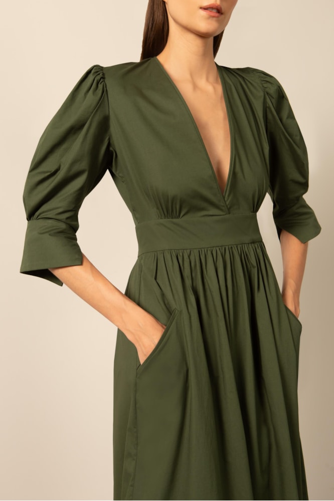 Vestido Longo Detalhe Ilusione Verde Escuro