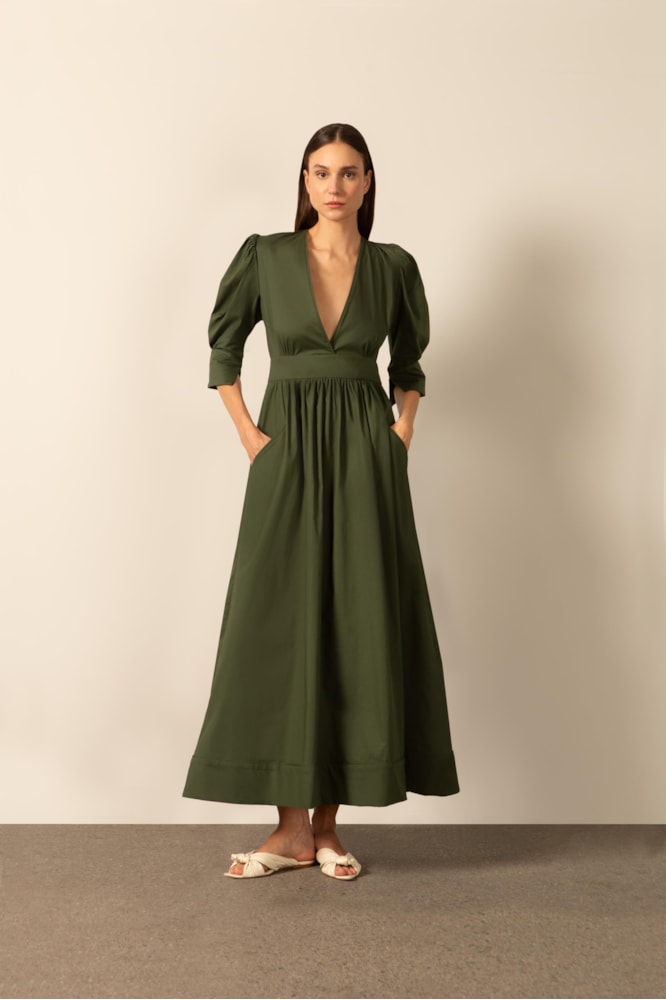 Vestido Longo Detalhe Ilusione Verde Escuro