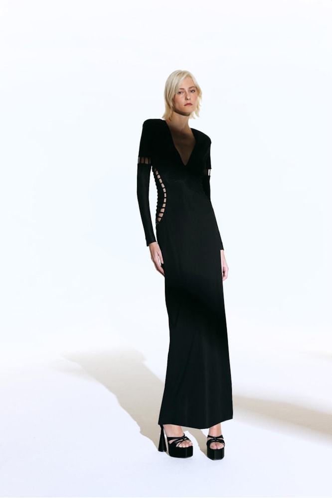 Vestido Longo Detalhe Tiras Preto