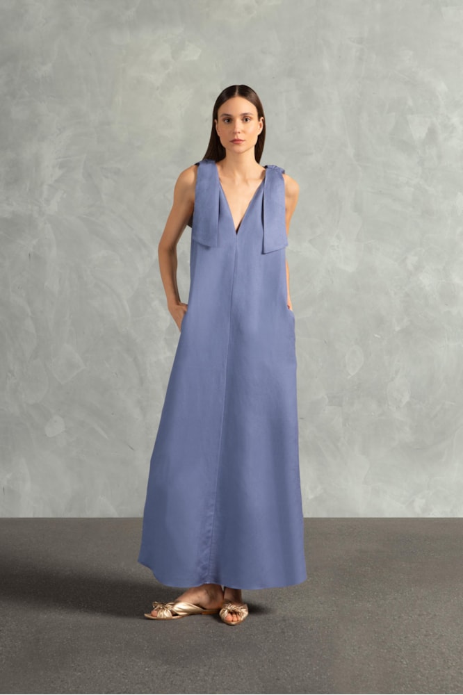 Vestido Longo Lisos AD Azul Galáxia