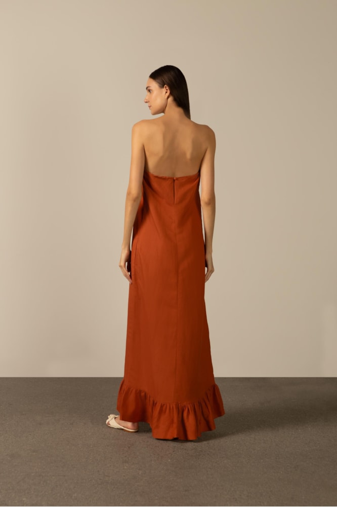 Vestido Longo Tqc Linho Marrom
