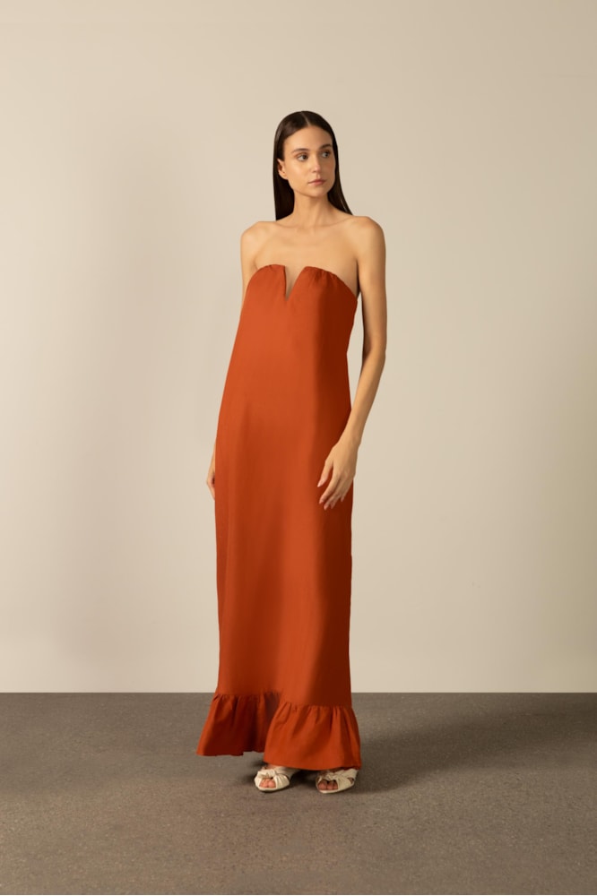 Vestido Longo Tqc Linho Marrom