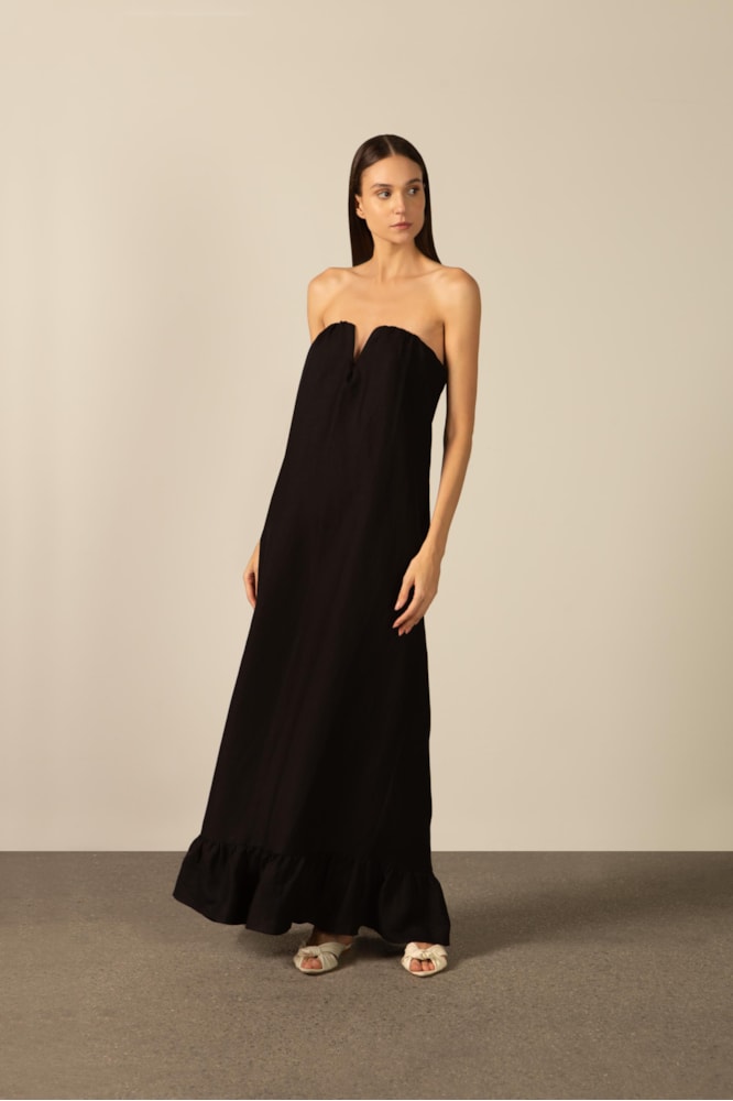 Vestido Longo Tqc Linho Preto