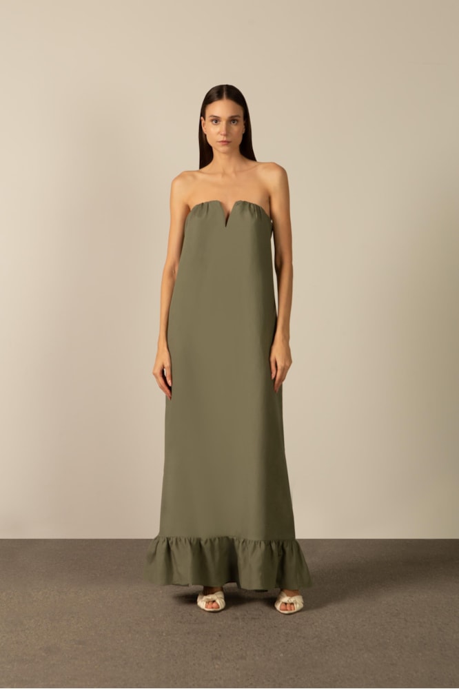 Vestido Longo Tqc Linho Verde Militar