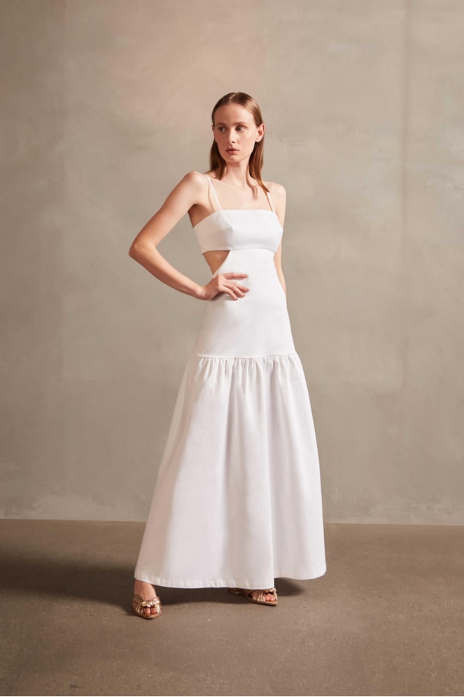 Vestido Longo Vazado Off White