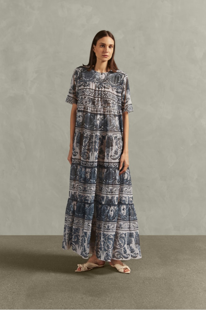 Vestido Longo Volume Hera Azul