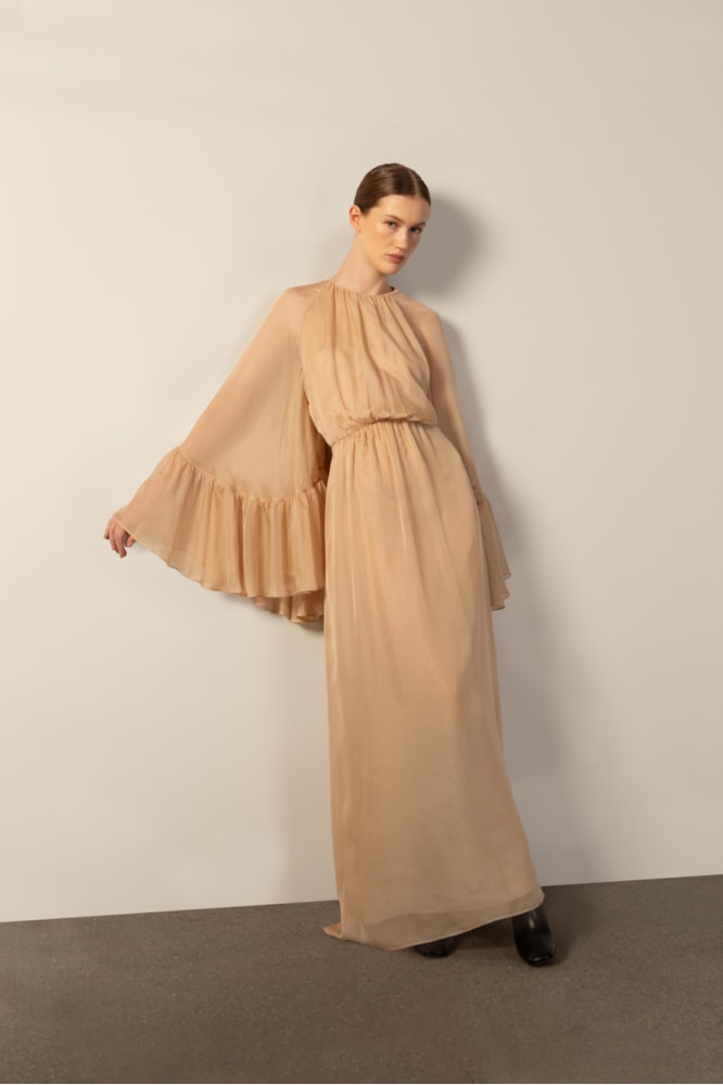 Vestido Manga Ampla Areia