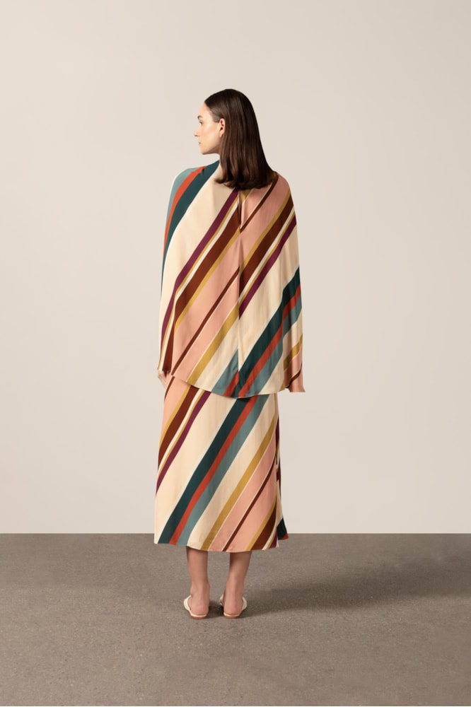 Vestido Midi Com Capa Listras Diagonais Unico