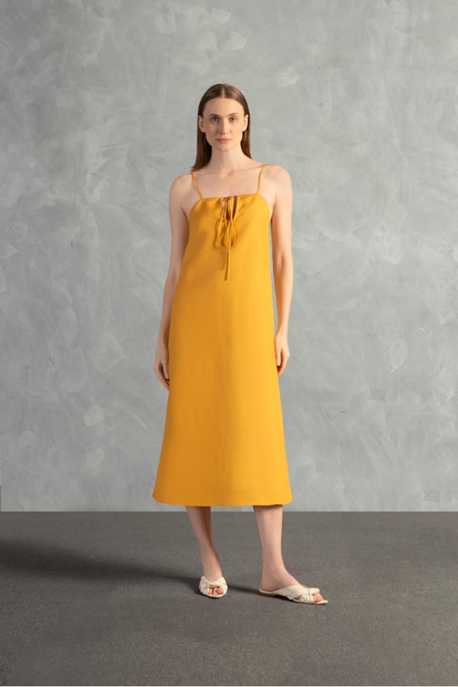 Vestido Midi Detalhe Alças Amarelo