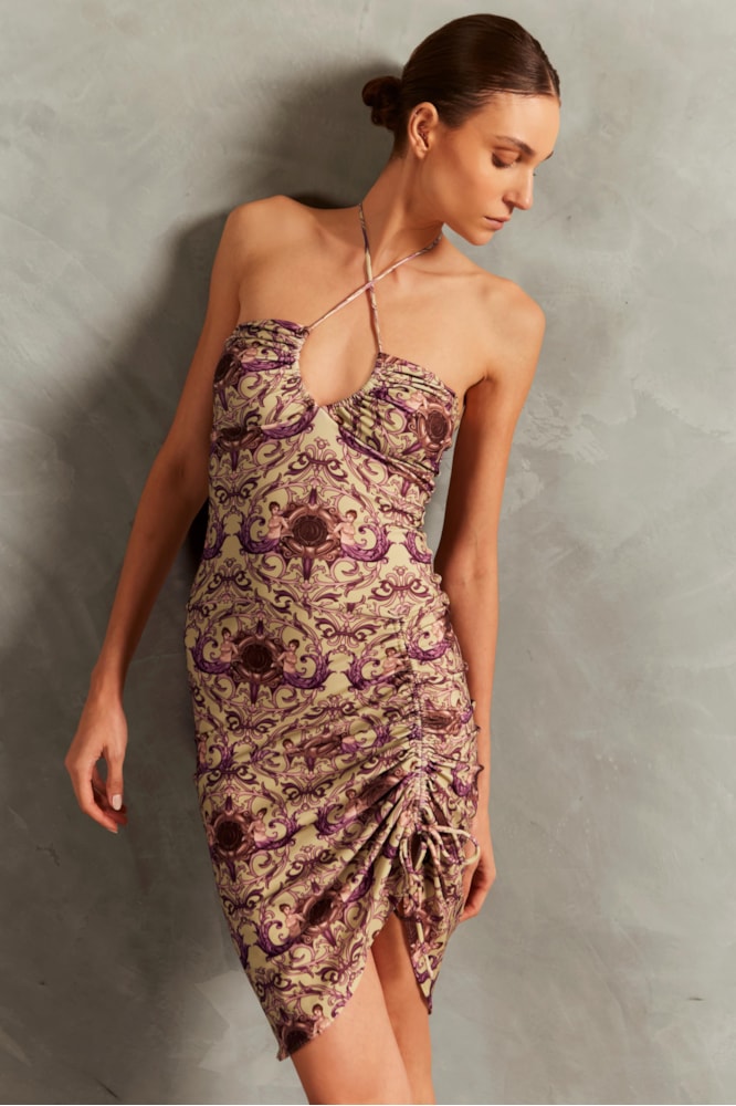 Vestido Midi Franzido Vintage Citronelle