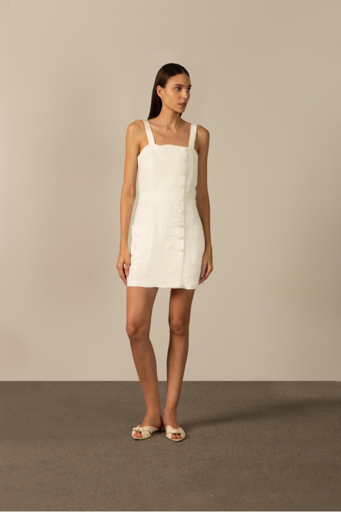 Vestido Mini Alças Linho Off White