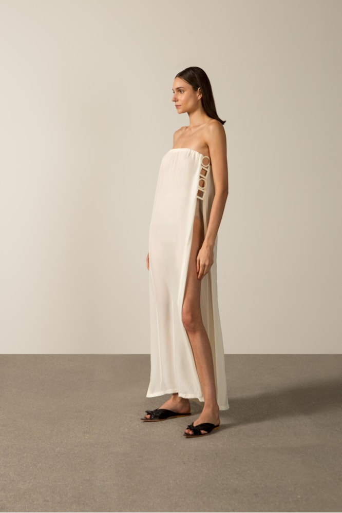 Vestido Tomara Que Caia Detalhe Argolas Off White
