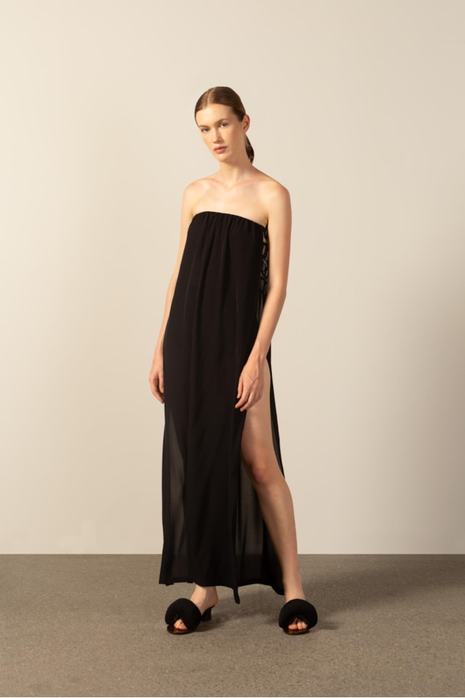 Vestido Tomara Que Caia Detalhe Argolas Preto