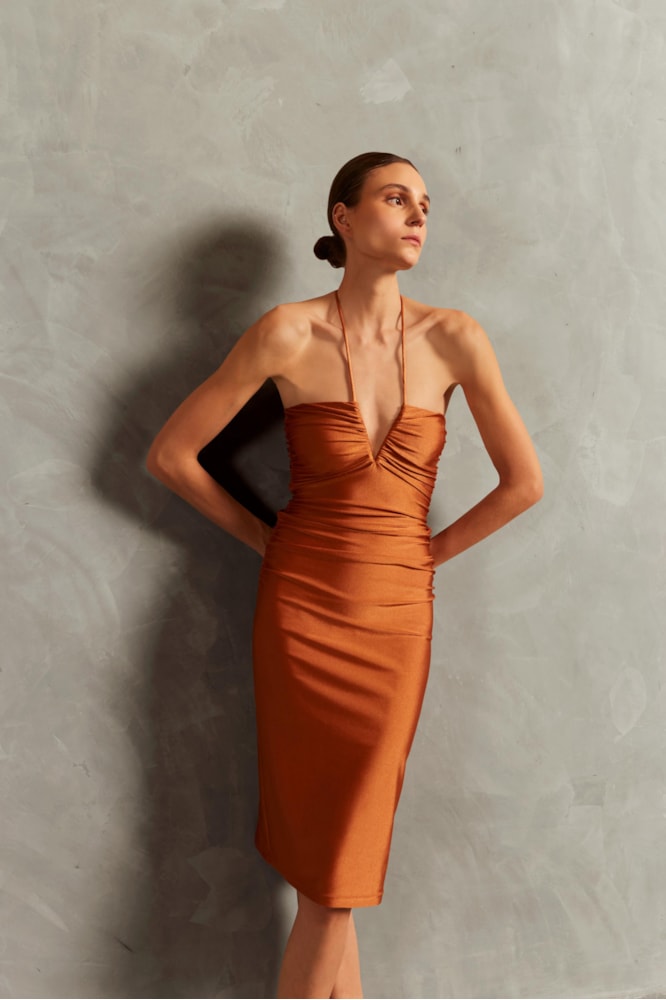Vestido Tomara Que Caia Franzido Vintage Citronelle Conhaque
